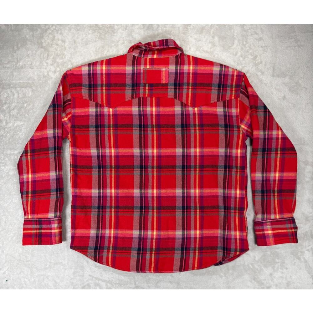 Free People We The Free Western Pearl Snap Plaid Flannel Shirt Red Large Cotton - Picture 2 of 8